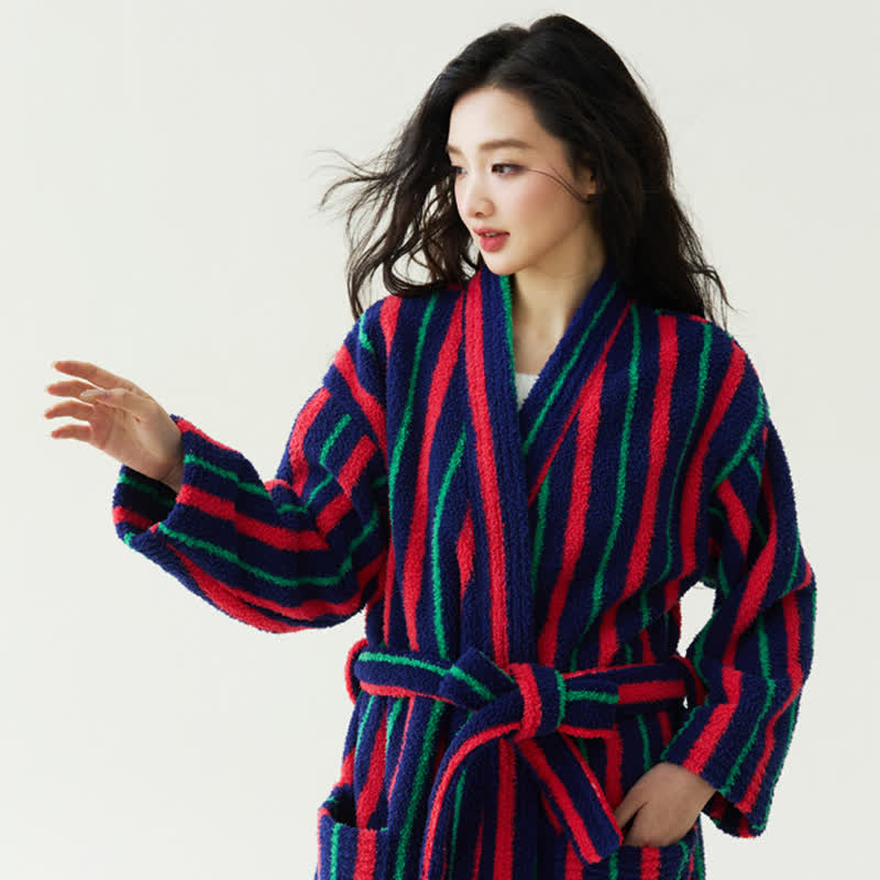 Color Block Striped Plush Robe - image 1