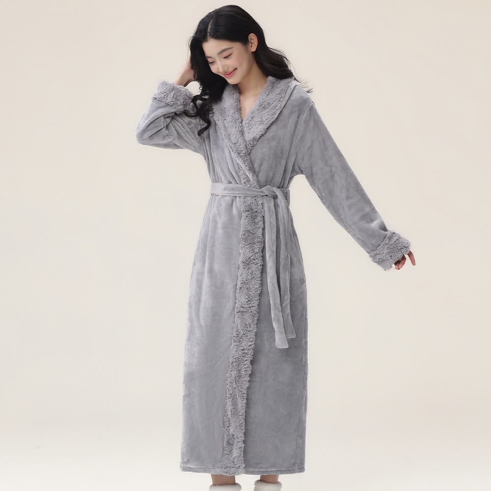 Ownkoti Minimalist Solid Flannel Plush Robe - image 3
