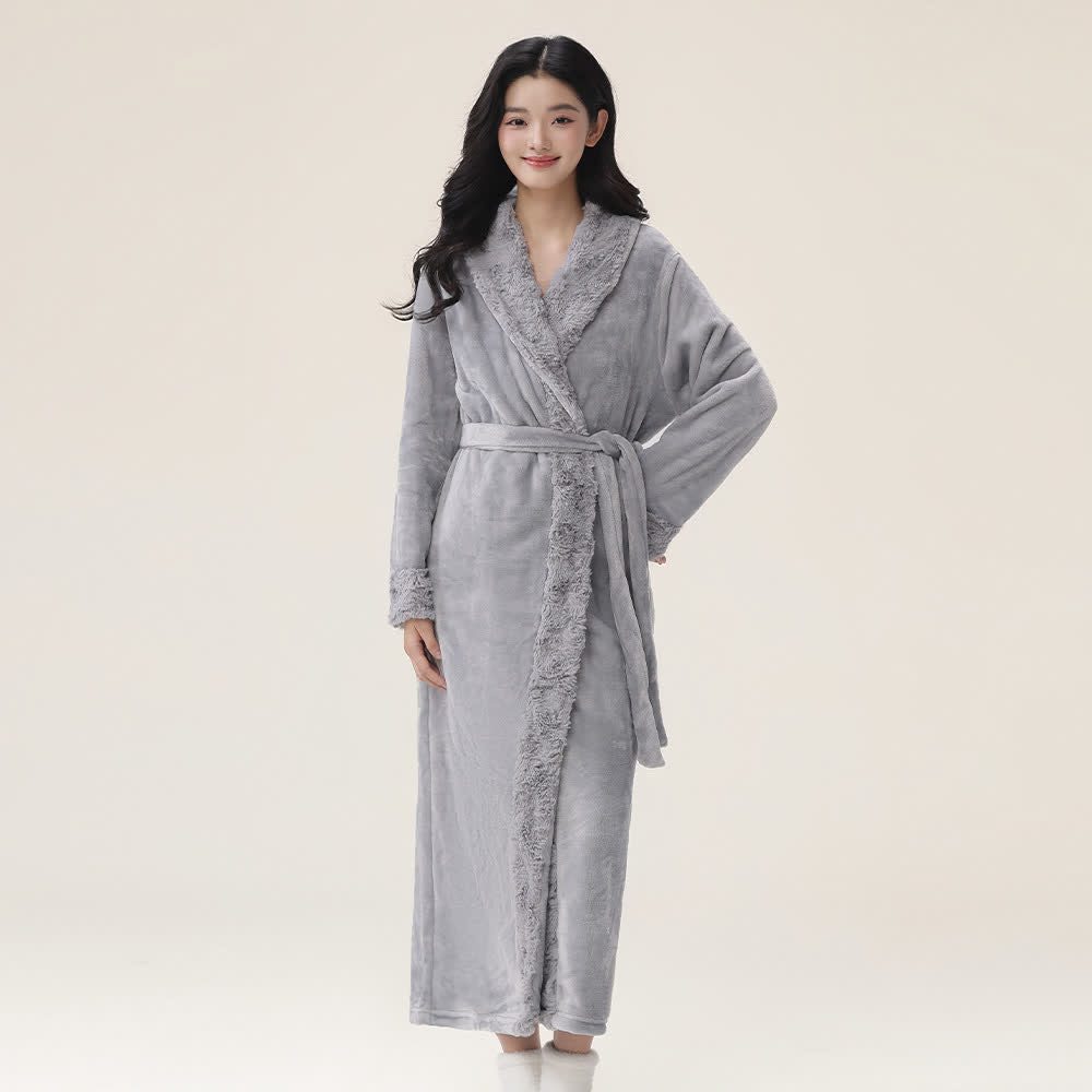 Ownkoti Minimalist Solid Flannel Plush Robe - Grey - XL - image 2