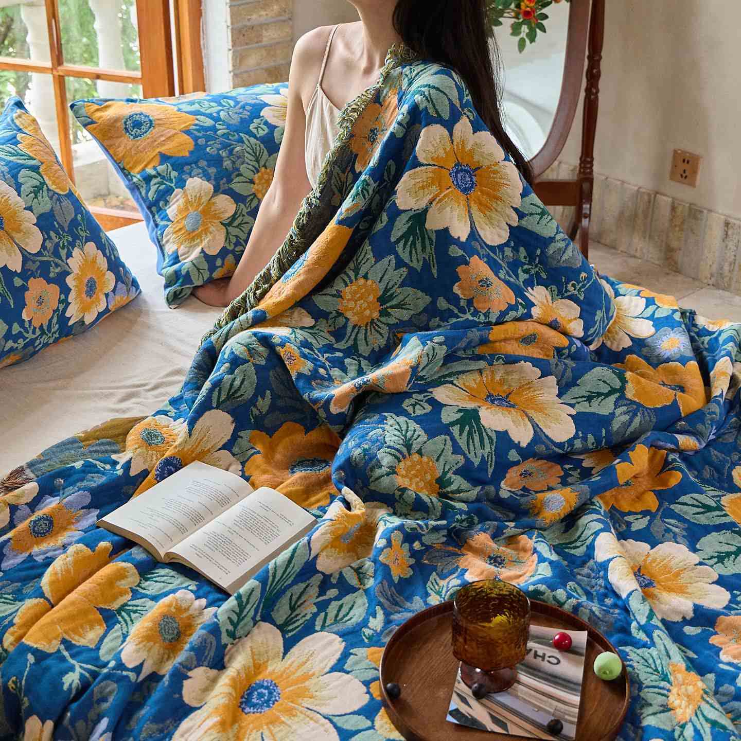 Ownkoti Bright Daisy Cotton Gauze Tassel Quilt - image 4
