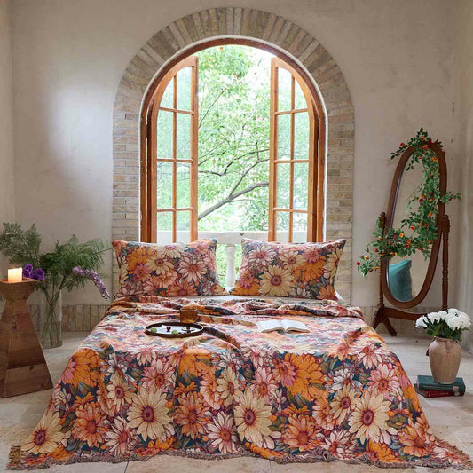 Ownkoti Blooming Sunflower Cotton Tassel Quilt - 2PCS Pillowcases - 19" x 29" - image 0