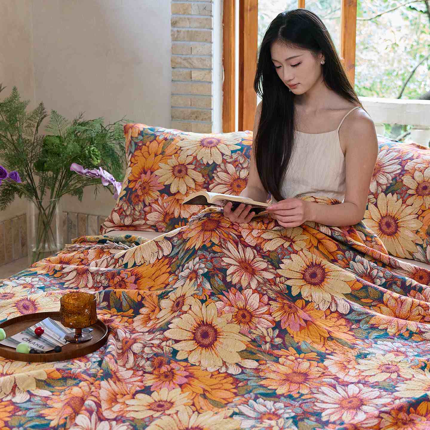 Ownkoti Blooming Sunflower Cotton Tassel Blanket - image 3