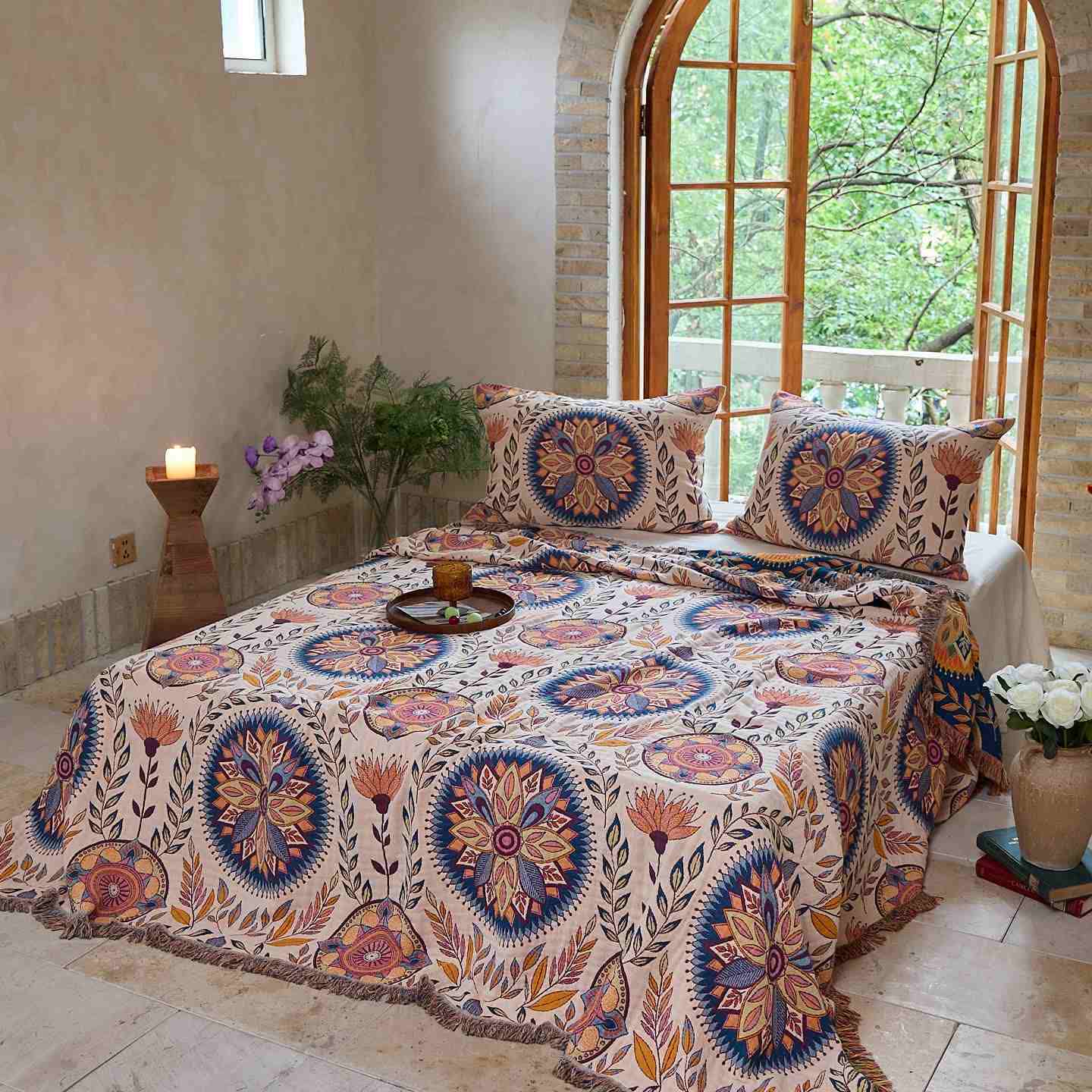 Ownkoti Floral Medallion Cotton Tassel Quilt - image 1