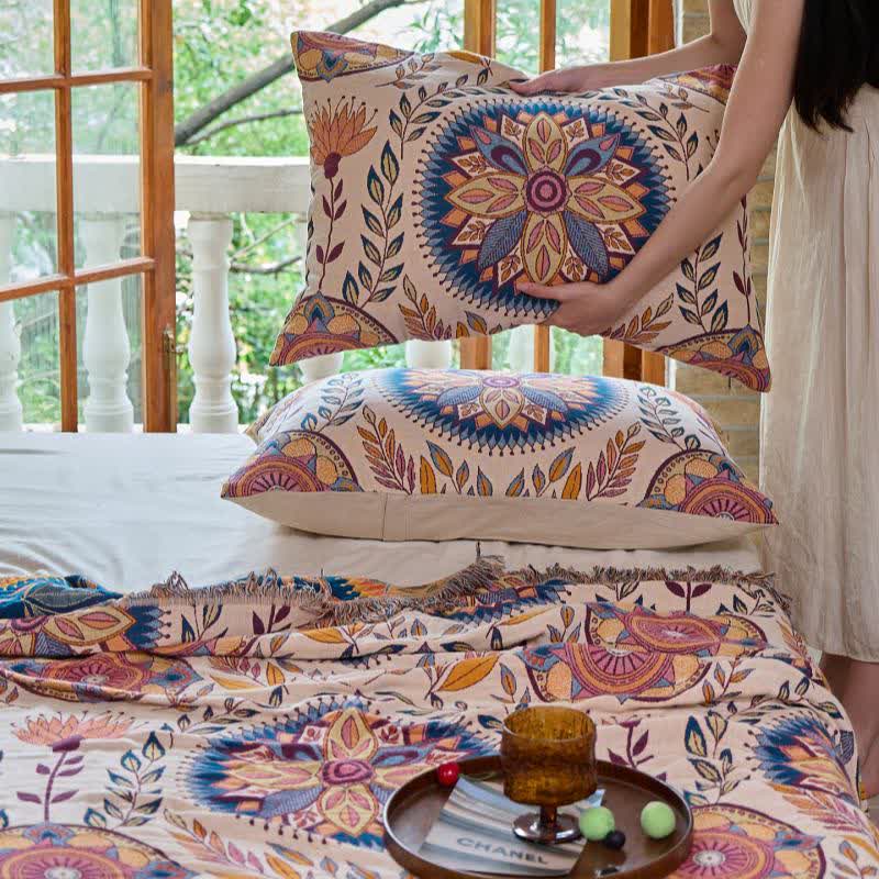 Ownkoti Floral Medallion Cotton Tassel Blanket - 2PCS Pillowcases - 19" x 29" - image 8