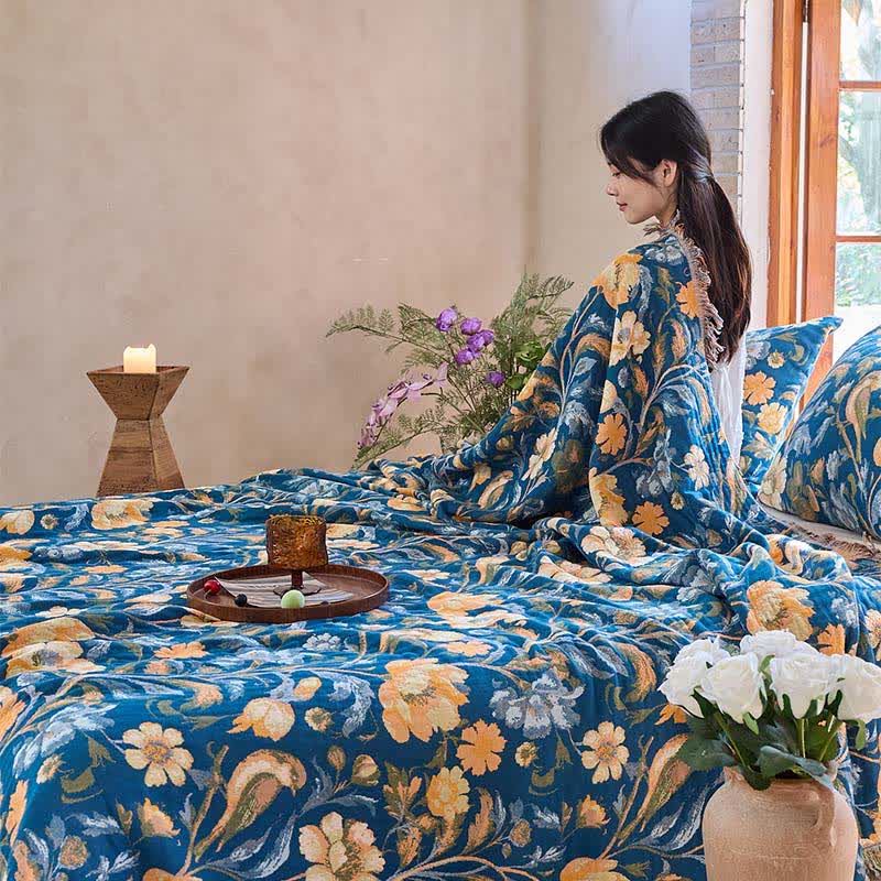 Ownkoti Vibrant Floral Bird Tassel Cotton Blanket - image 6