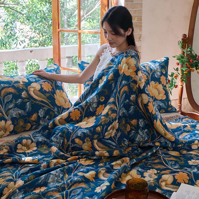 Ownkoti Vibrant Floral Bird Tassel Cotton Quilt - image 7