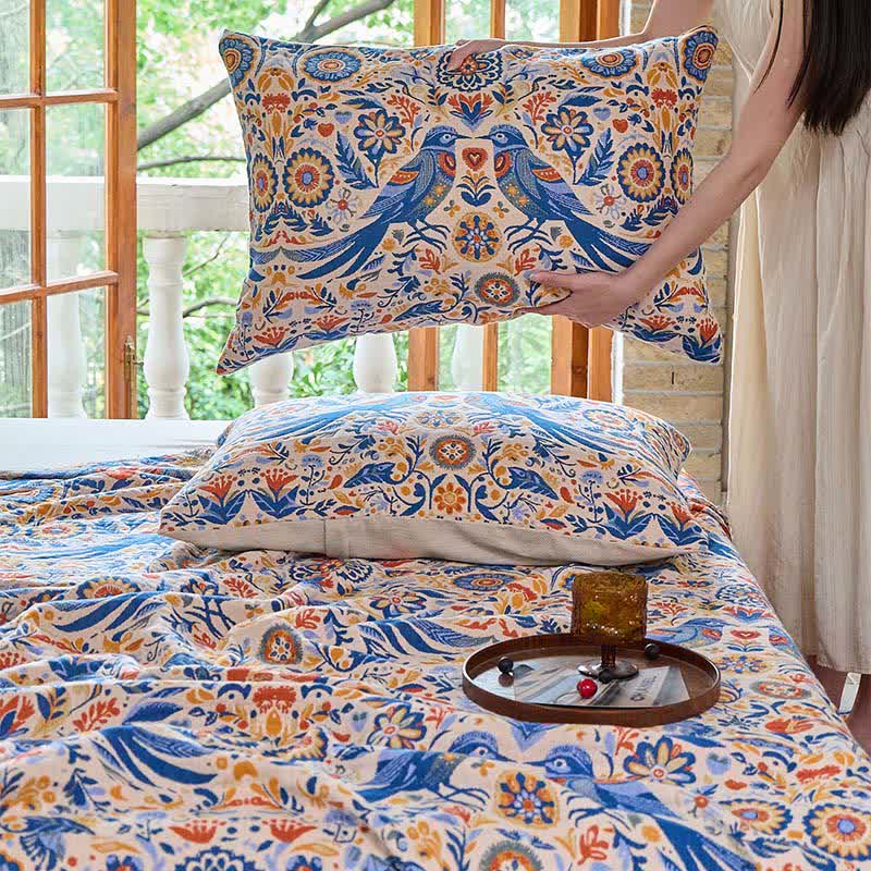 Ownkoti Vintage Bird Cotton Gauze Tassel Blanket - image 7