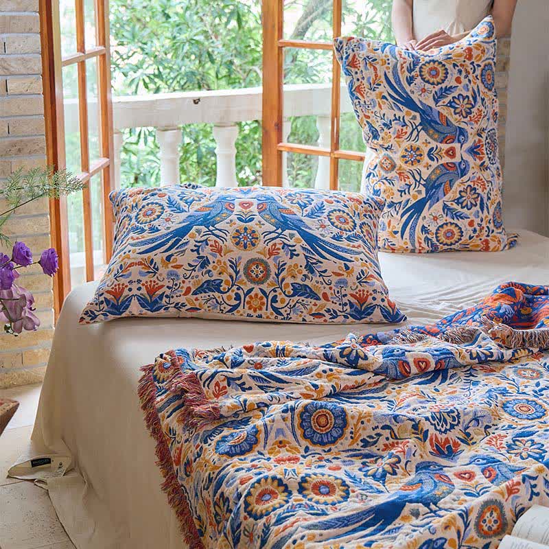 Ownkoti Vintage Bird Cotton Gauze Tassel Quilt - image 8