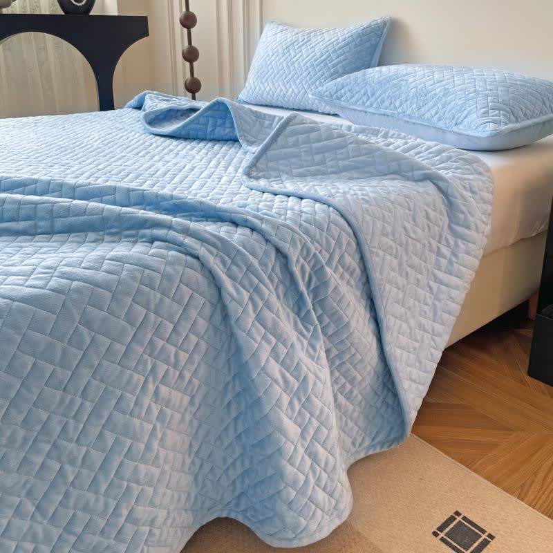 Ownkoti Solid Color Grid Quilted Coverlet - Sky Blue - Coverlet with 2PCS Pillowcases - King - image 12