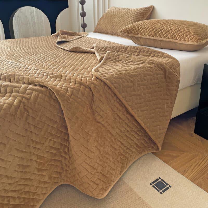 Ownkoti Solid Color Grid Quilted Coverlet - Light Camel - Coverlet with 2PCS Pillowcases - King - image 14