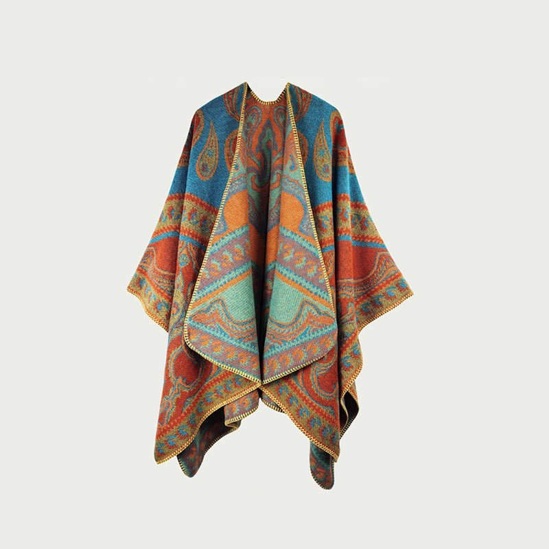 Vintage Double-Sided Shawl Cape - H - 59" x 47" - image 7