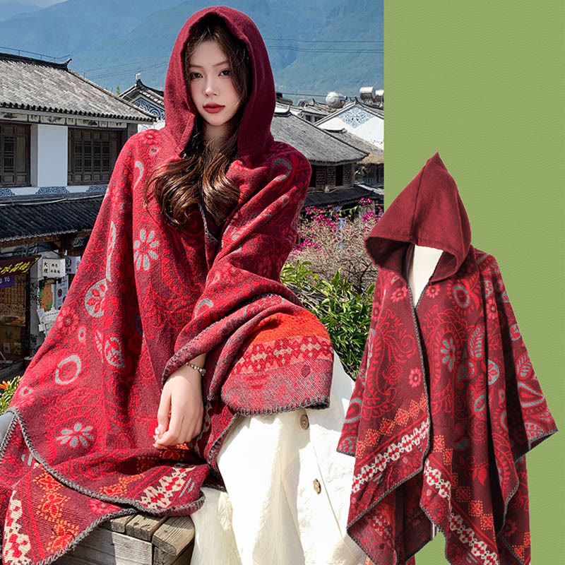 Vintage Paisley Hooded Cape Shawl - image 1