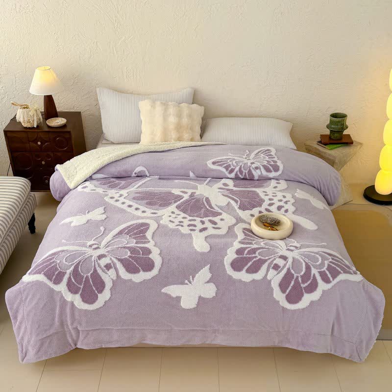 Ownkoti Nature-Inspired Butterfly Embossed Plush Blanket - Purple - Queen - image 15