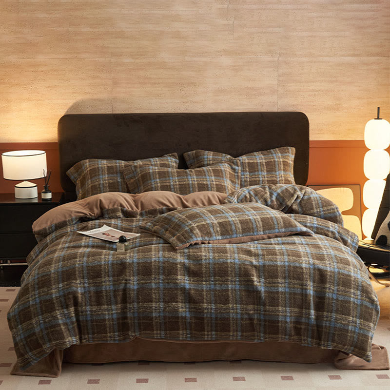 Classic Plaid Cozy Thick Bedding Set (4PCS)  - Coffee - Bedding Set(4PCS) - King - image 39
