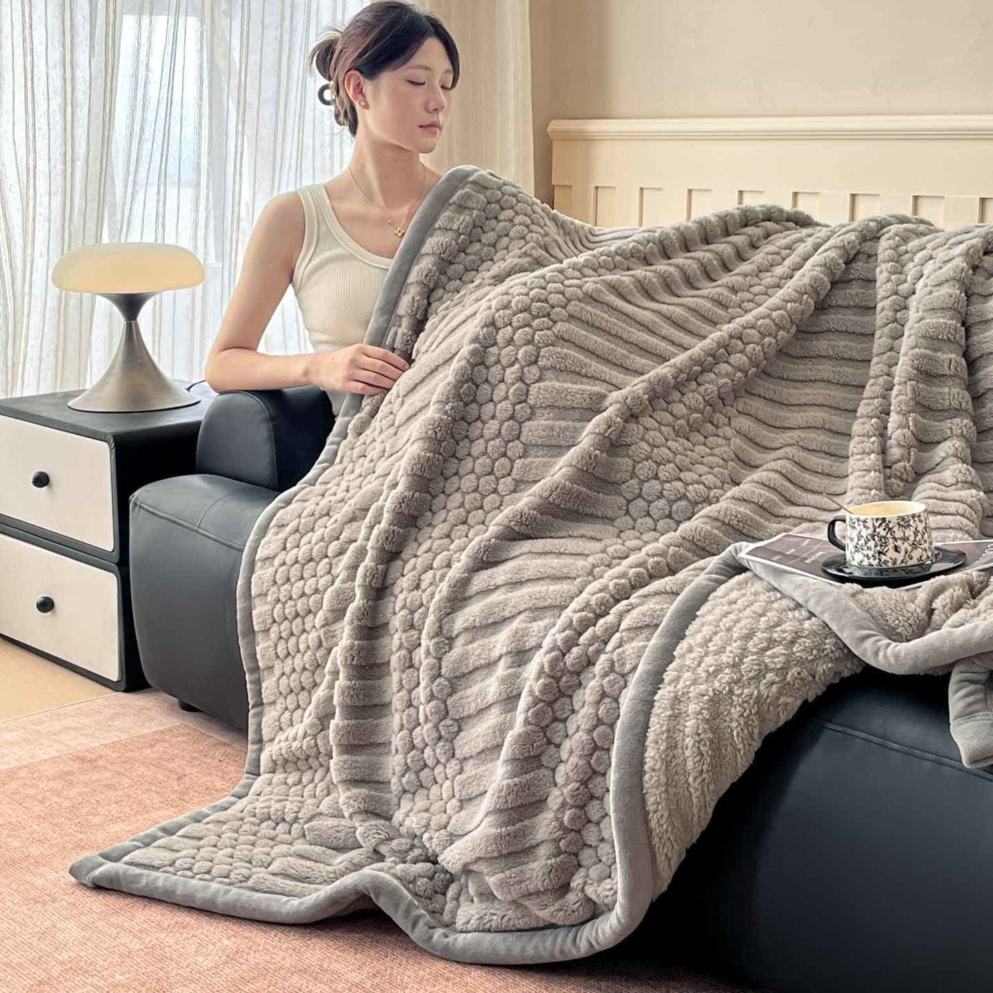 Ownkoti Geometric textured Plush Throw Blanket - Light Gray - Queen - image 11