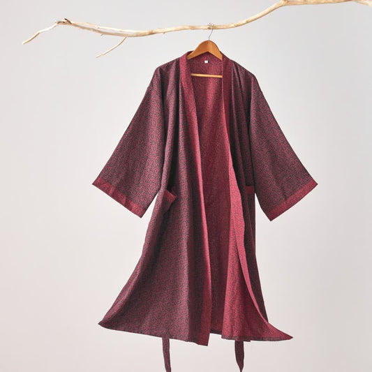 Ownkoti Christmas-inspired Cotton Gauze Kimono Robe - Dark Red - XL - image 0