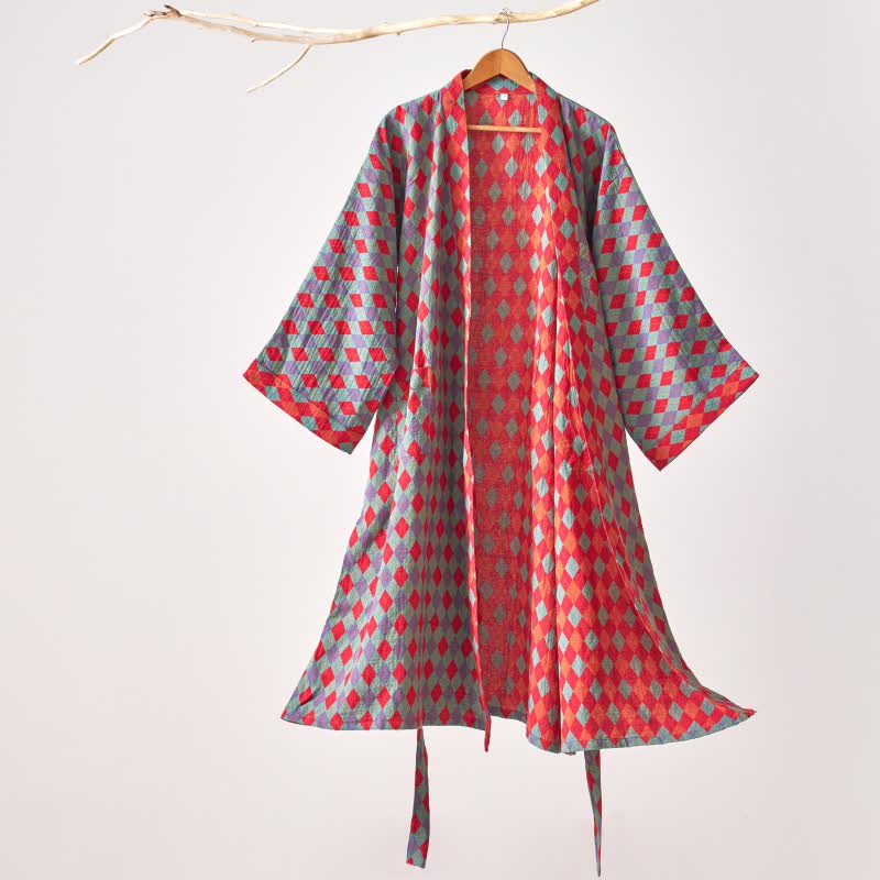 Ownkoti Classic Diamond Cotton Gauze Kimono Robe - Green - XL - image 10