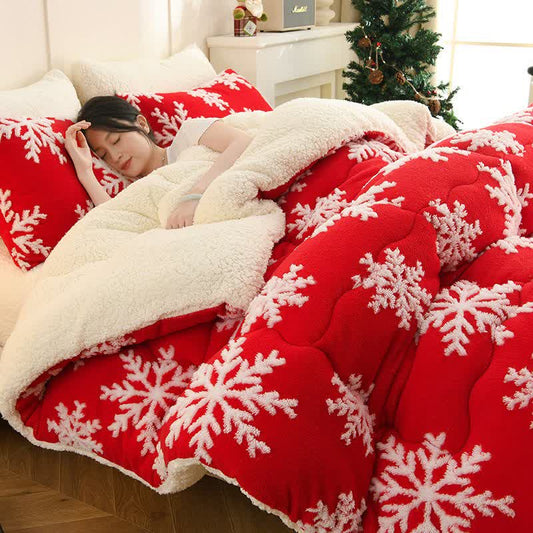 Ownkoti Snowflake Jacquard Sherpa Blanket - Red - Queen - image 0