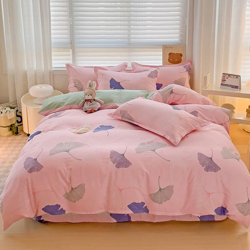 Ownkoti Ginkgo Leaf Print Pink Duvet Cover - image 1