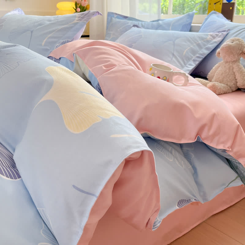 Ownkoti Tranquil Ginkgo Leaf Cotton Reversible Bedding - Blue - Bedding Set - King - image 2