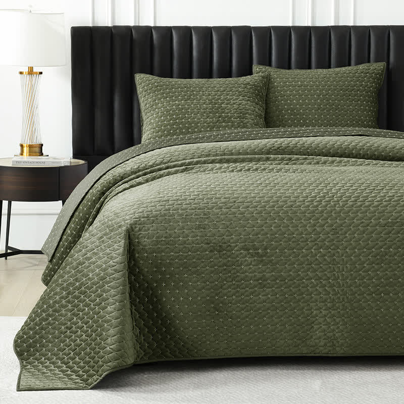 Ownkoti Minimalist Solid Color Quilted Coverlet Set - Green - King - image 0
