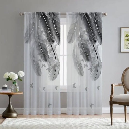Ownkoti Feather Butterfly Print Sheer Curtain - Rod Pocket - 52" x 95" - image 0