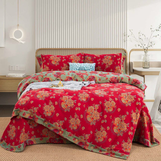 Ownkoti Luxurious Flower Pure Cotton Gauze Bedding(4PCS) - King - image 0