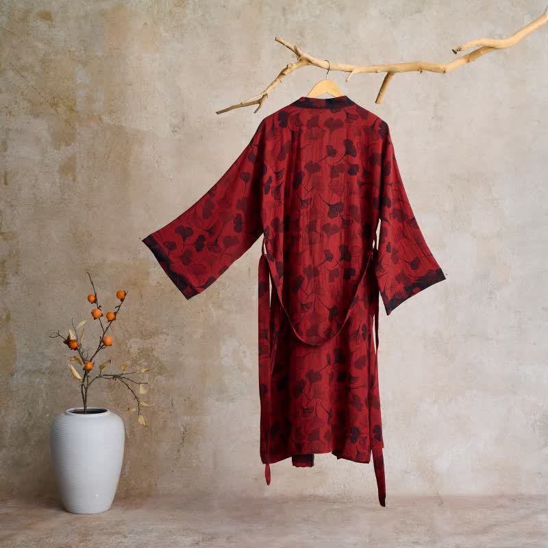 Ginkgo Biloba Cotton Gauze Kimono Robe - image 35