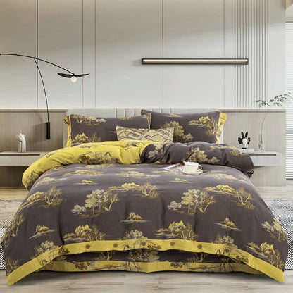 Landscape Print Cotton Gauze Jacquard Bedding Set(4pcs) - Queen - image 0