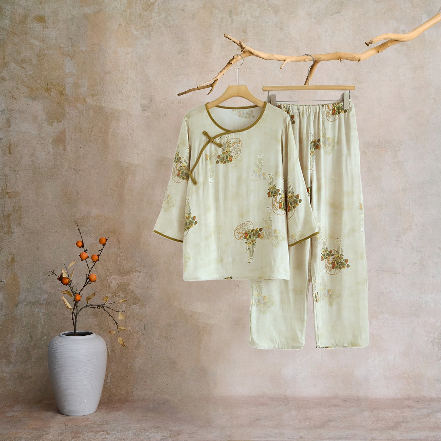 Retro Floral Bamboo Fiber Pajama Set - image 6