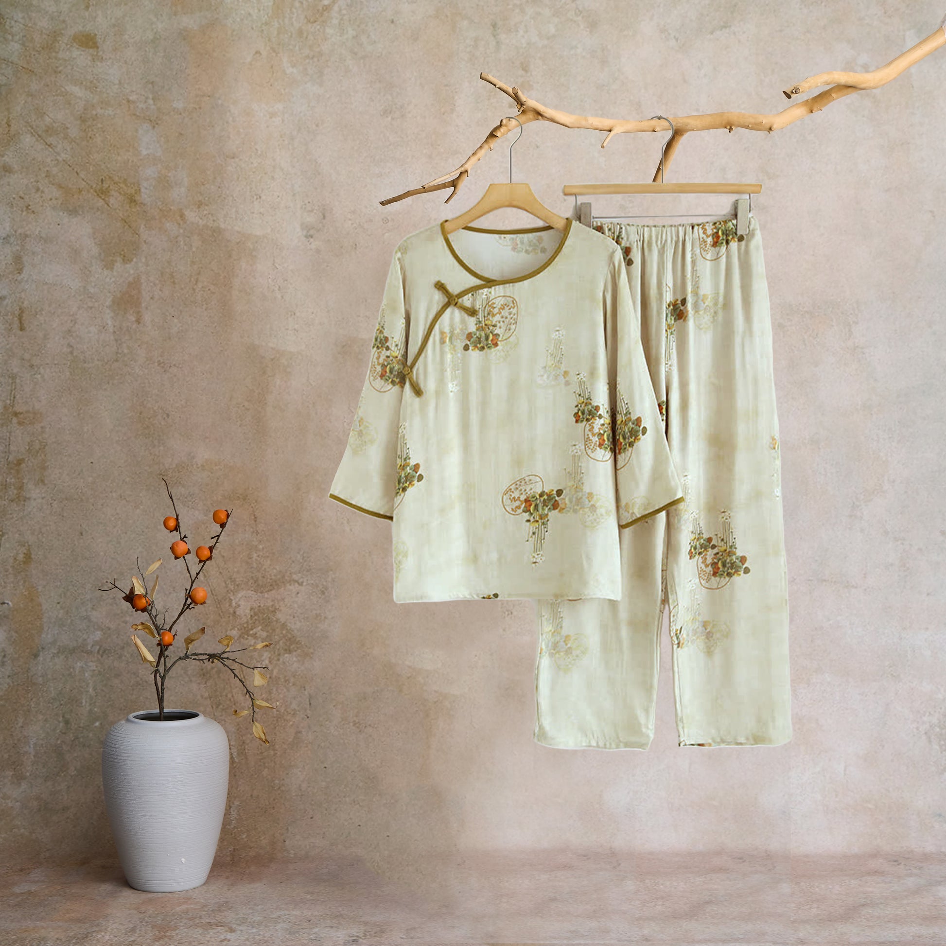 Retro Floral Bamboo Fiber Pajama Set - image 6