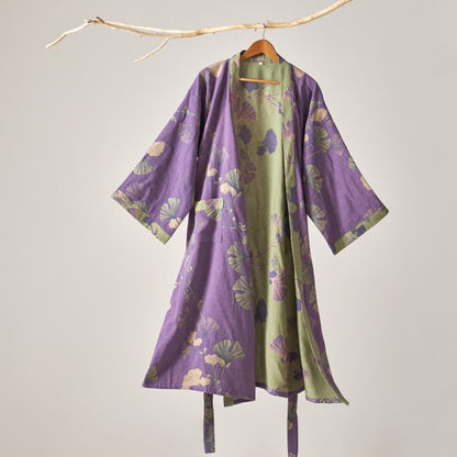 Ownkoti Cotton Gauze Ginkgo Kimono Robe - Purple - XL - image 0