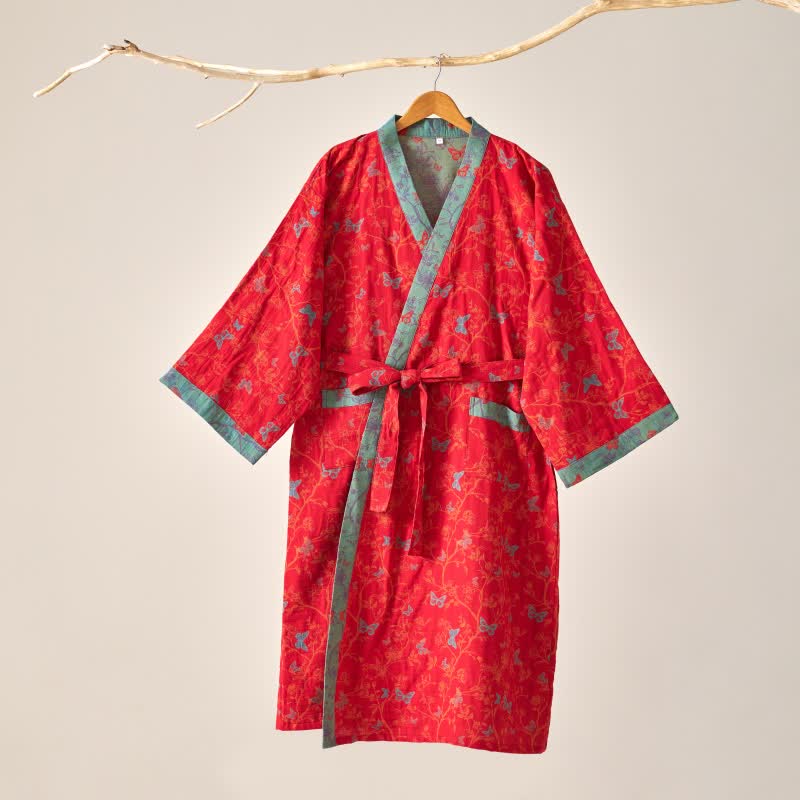 Ownkoti Cotton Gauze Vintage Butterfly Kimono Robe - image 4