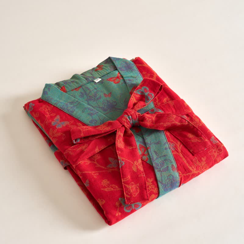 Ownkoti Cotton Gauze Vintage Butterfly Kimono Robe - image 6