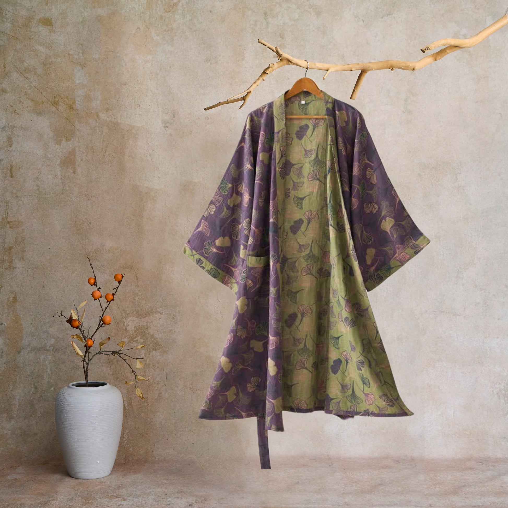 Ginkgo Biloba Cotton Gauze Kimono Robe - image 36