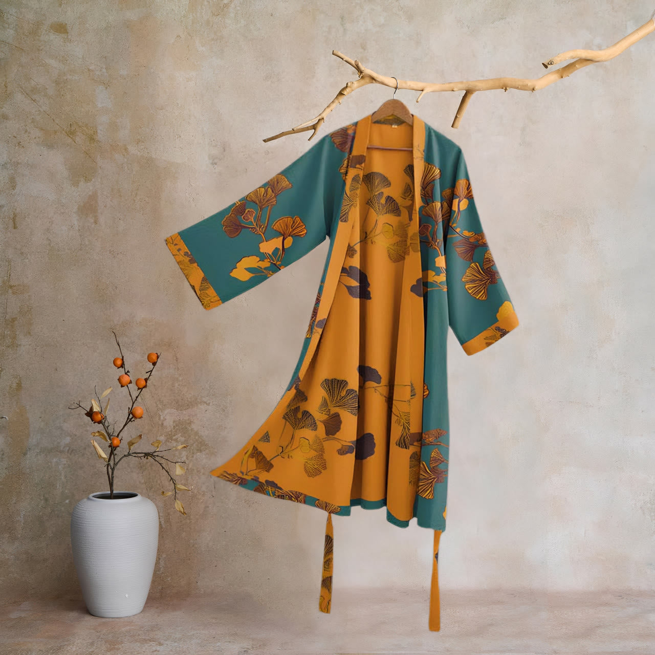 Ownkoti Large Ginkgo Leaf Cotton Kimono Robe - image 20