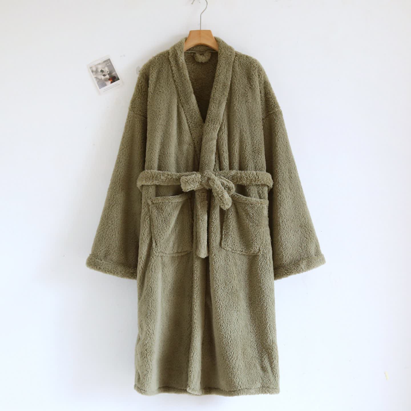 Ownkoti Matching Couple Plush Solid Robe - Dark Green - Men: XL - image 16