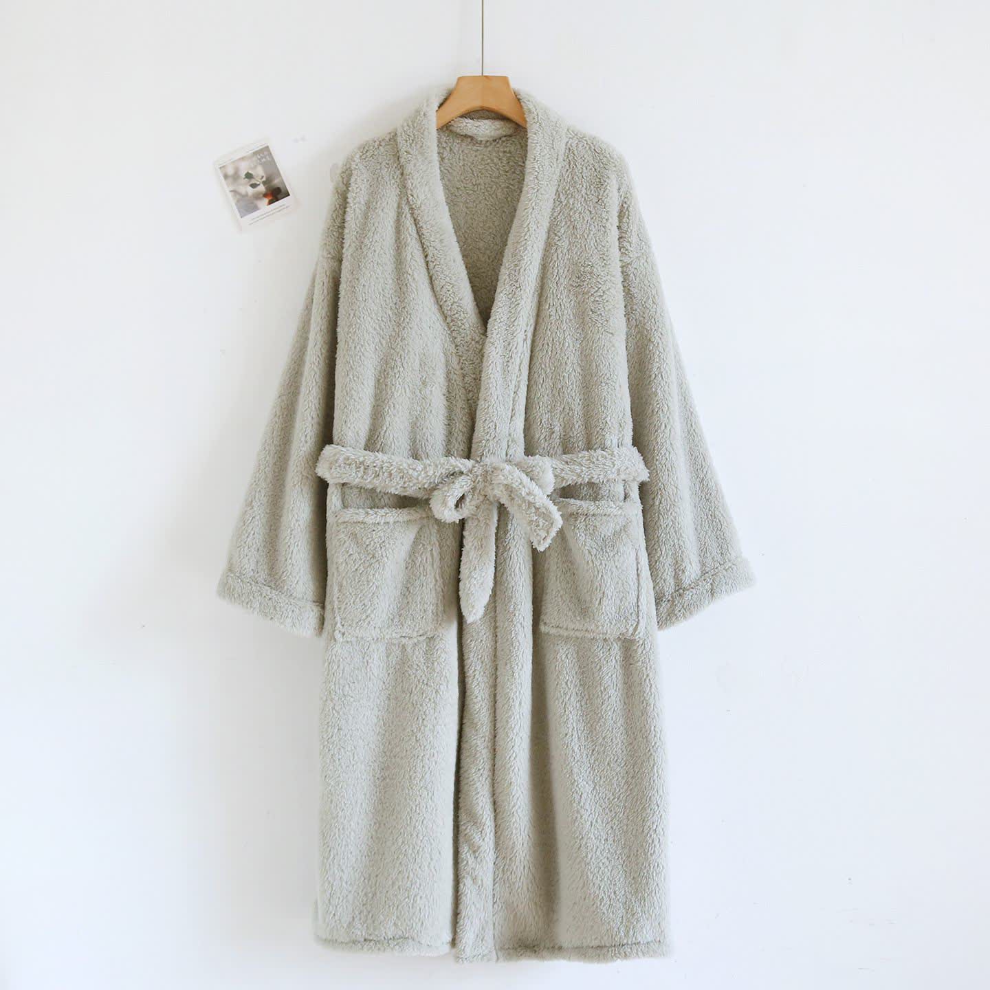 Ownkoti Matching Couple Plush Solid Robe - Light Green - Women: XL - image 4