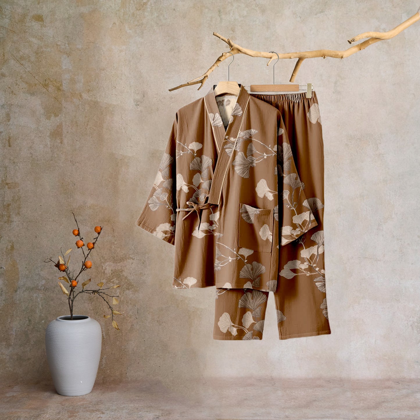 Large Ginkgo Leaf Cotton Kimono Pajamas - image 20