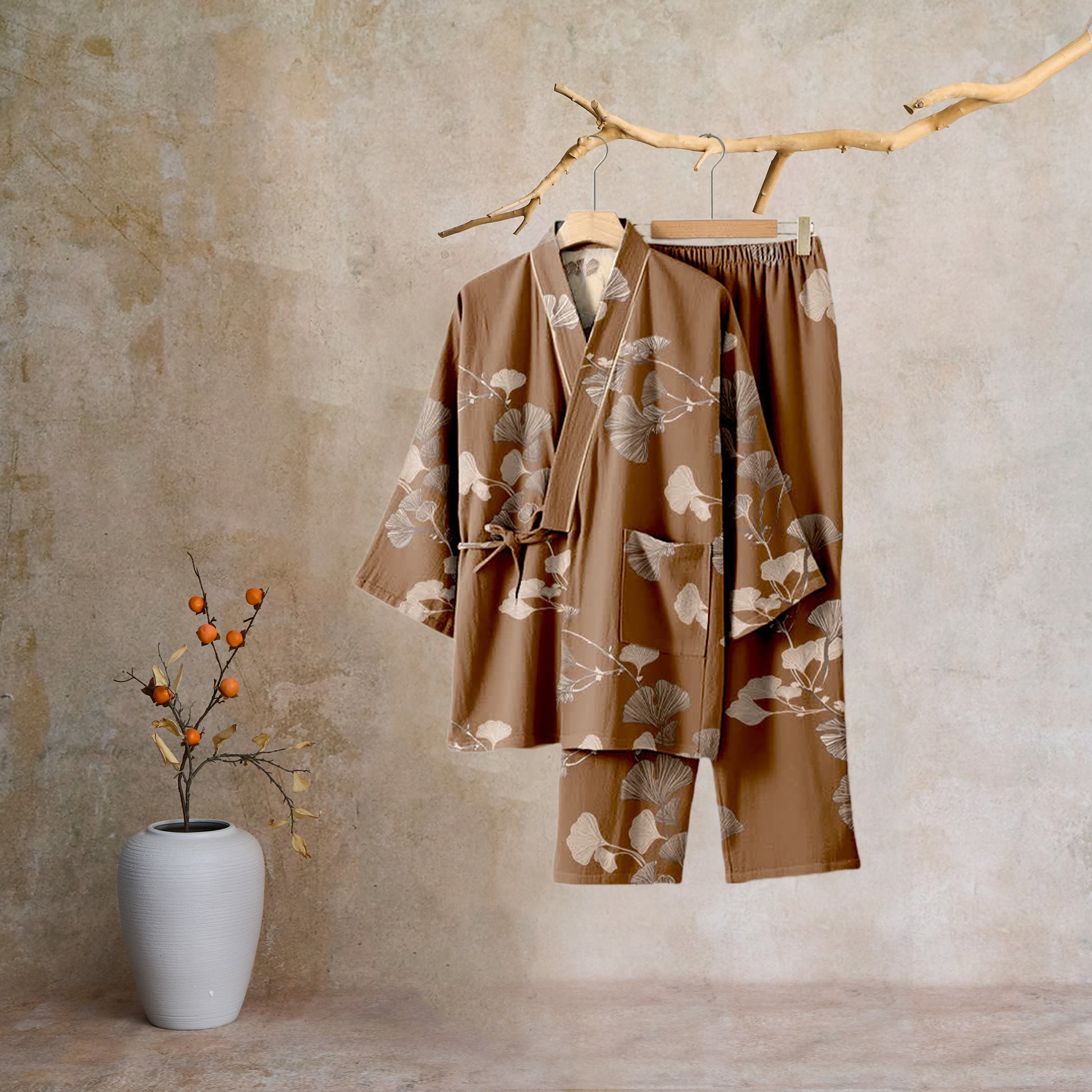 Large Ginkgo Leaf Cotton Kimono Pajamas - image 20