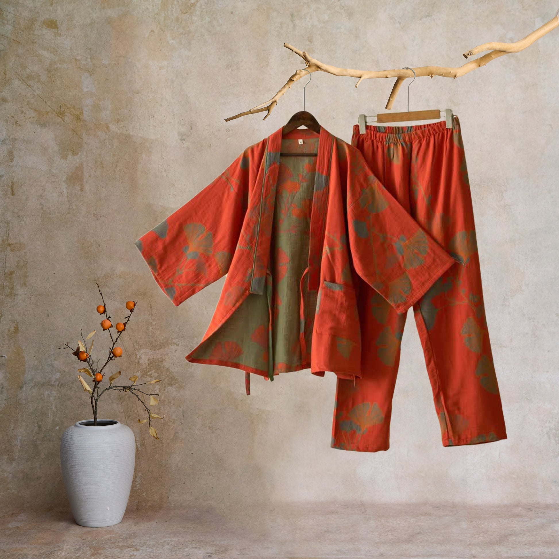 Large Ginkgo Leaf Cotton Kimono Pajamas - image 15