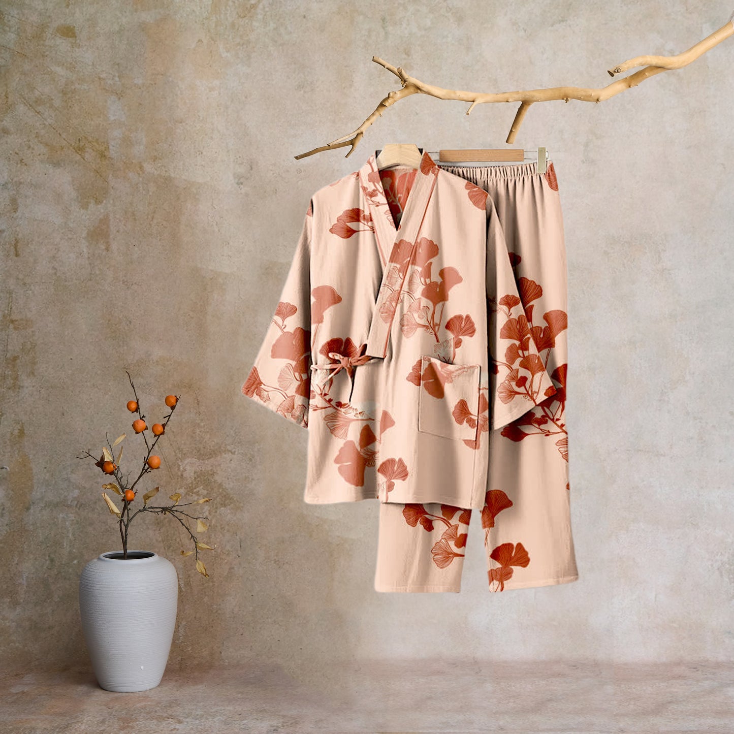 Large Ginkgo Leaf Cotton Kimono Pajamas - image 21