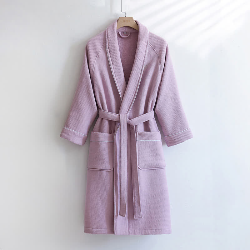 Ownkoti Unisex Cotton Solid Color Robe - Purple - L - image 9