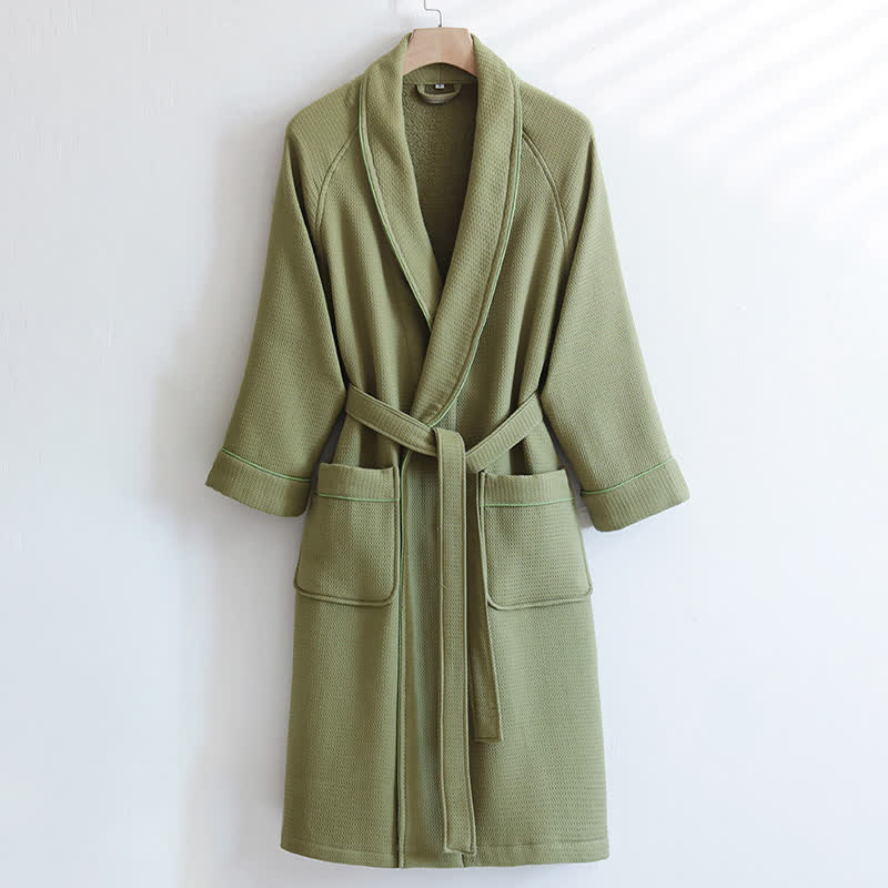 Ownkoti Unisex Cotton Solid Color Robe - Green - L - image 4