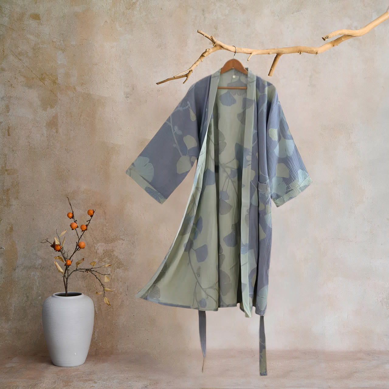 Ginkgo Leaf Organic Cotton Kimono Robe - image 19