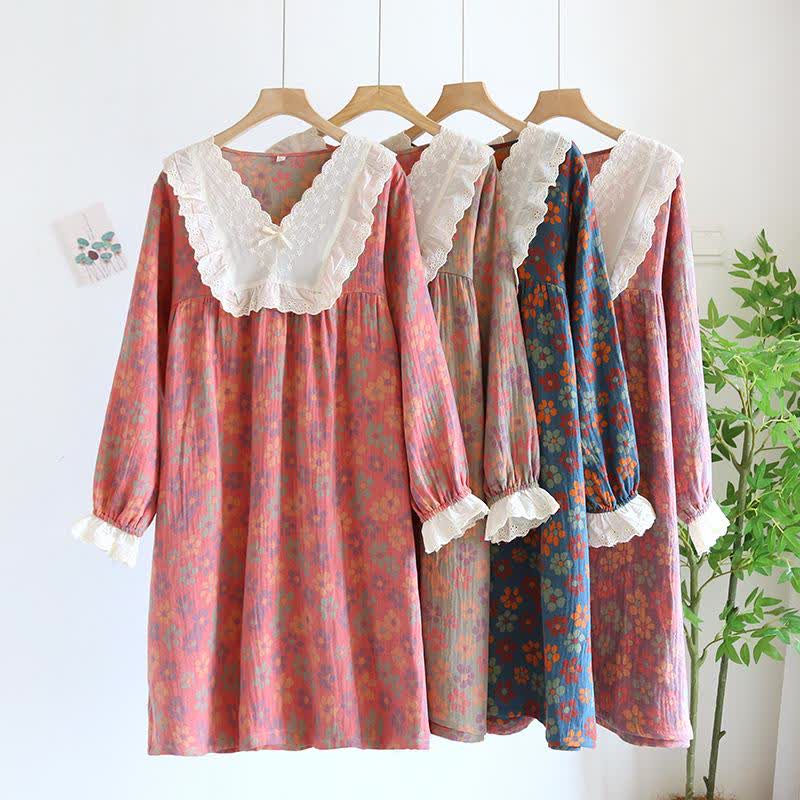 Ownkoti Floral Cotton Gauze Long Sleeve Nightgown - image 0