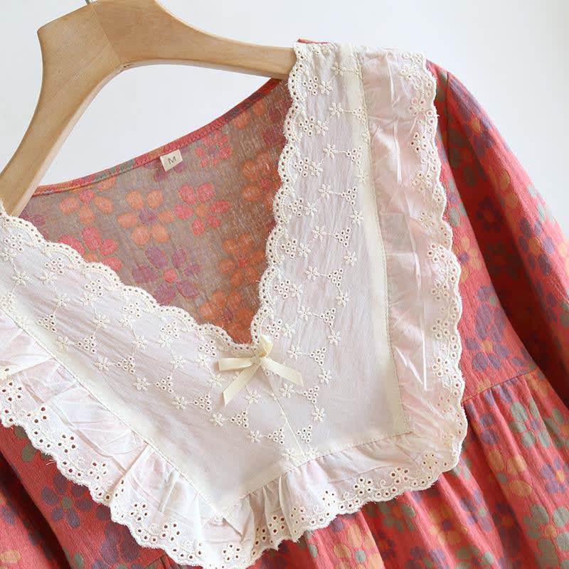 Ownkoti Floral Cotton Gauze Long Sleeve Nightgown - image 6