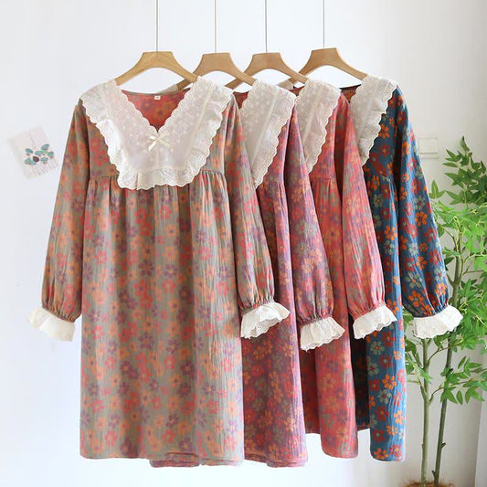 Ownkoti Floral Cotton Gauze Long Sleeve Nightgown - image 1