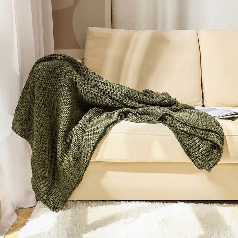 Ownkoti Simple Solid Color Knitted Blanket - Army Green - 59"W x 79"L - image 13