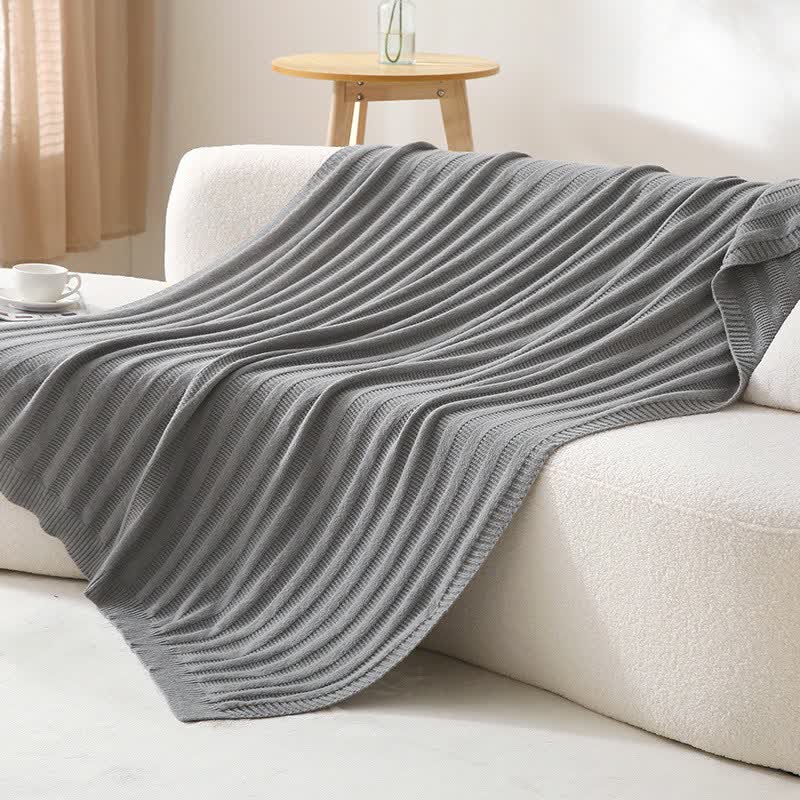 Ownkoti Solid Striped Textured Knitted Blanket - Light Gray - 51" x 79" - image 15